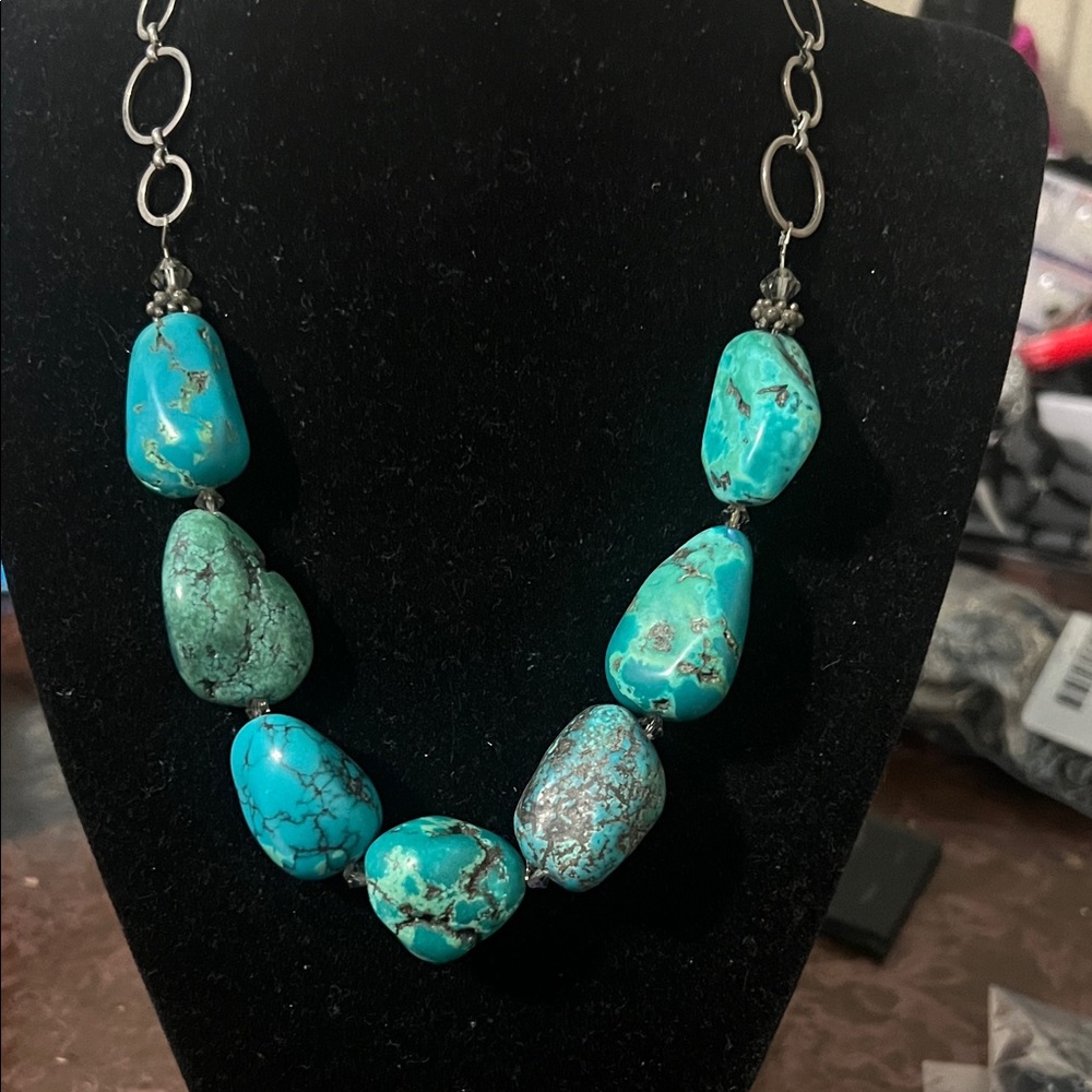 Turquoise Statement Necklace - Blue Green Stone Beads